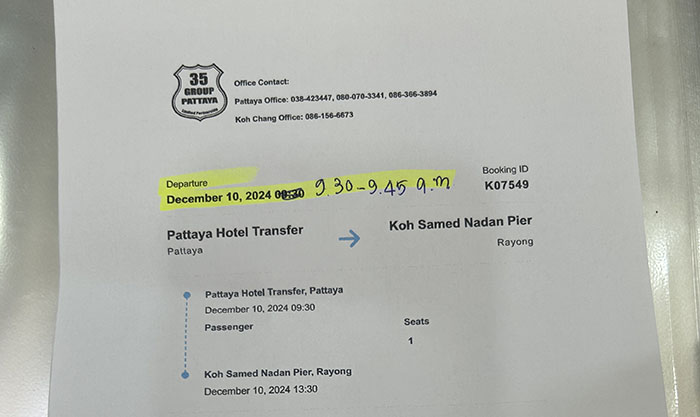 van + boat ticket Pattaya Koh Samet