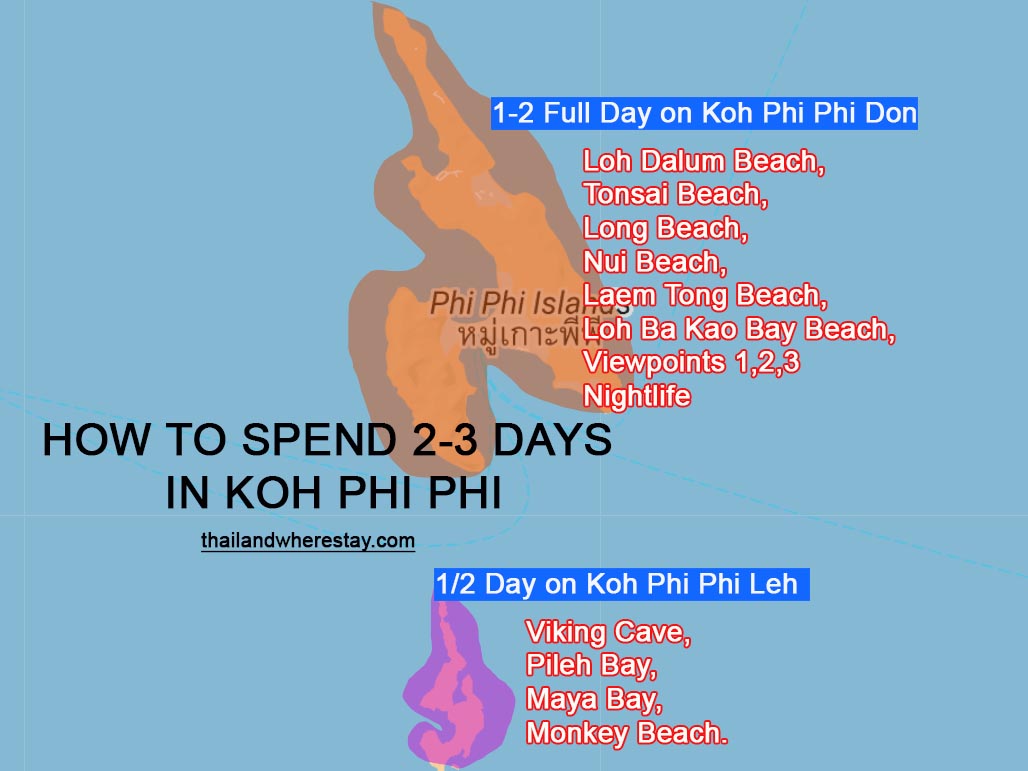 How I spend 2-3 days in Koh Phi Phi itinerary map
