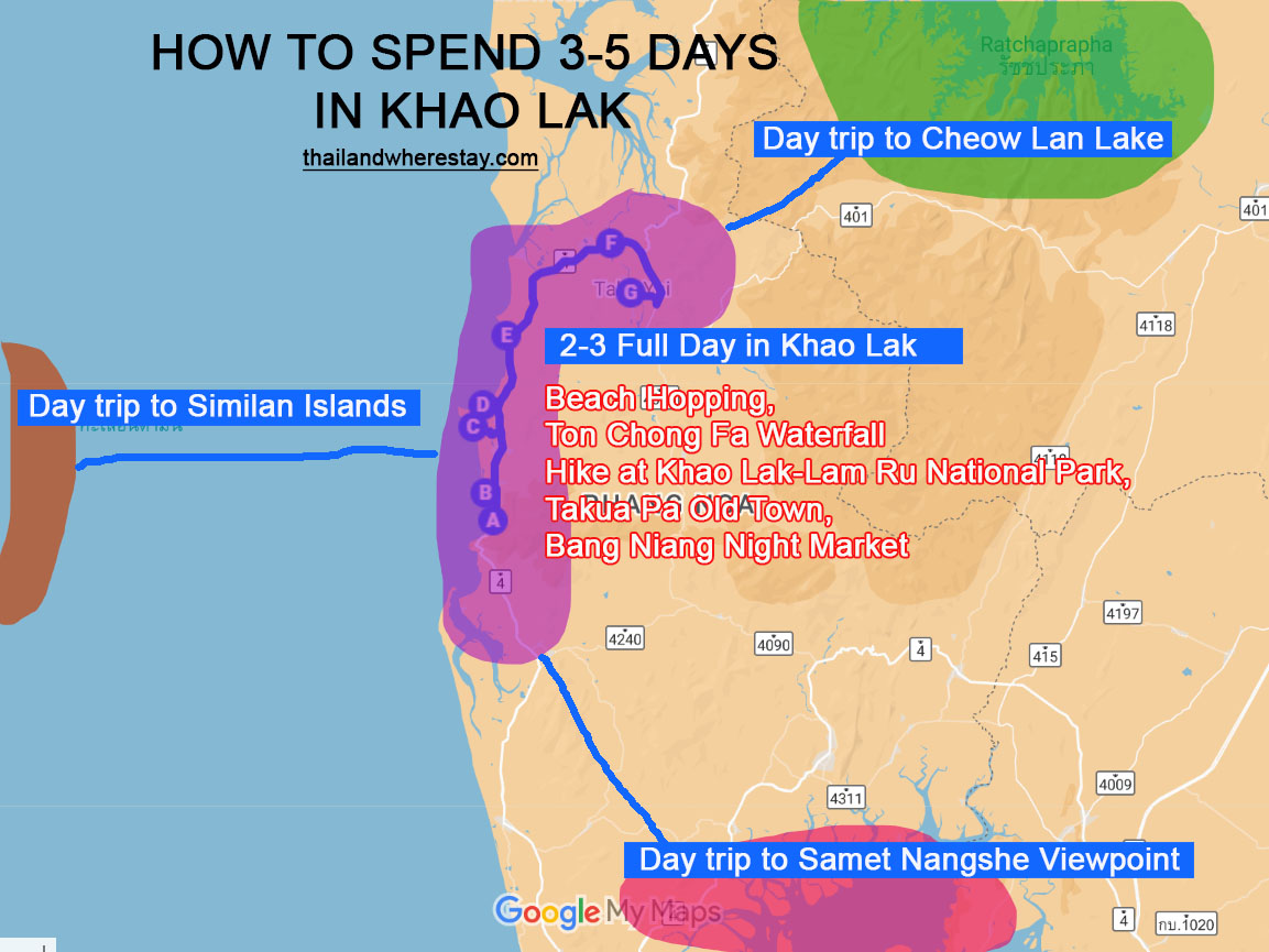 3-5 days in Khao Lak Itinerary map