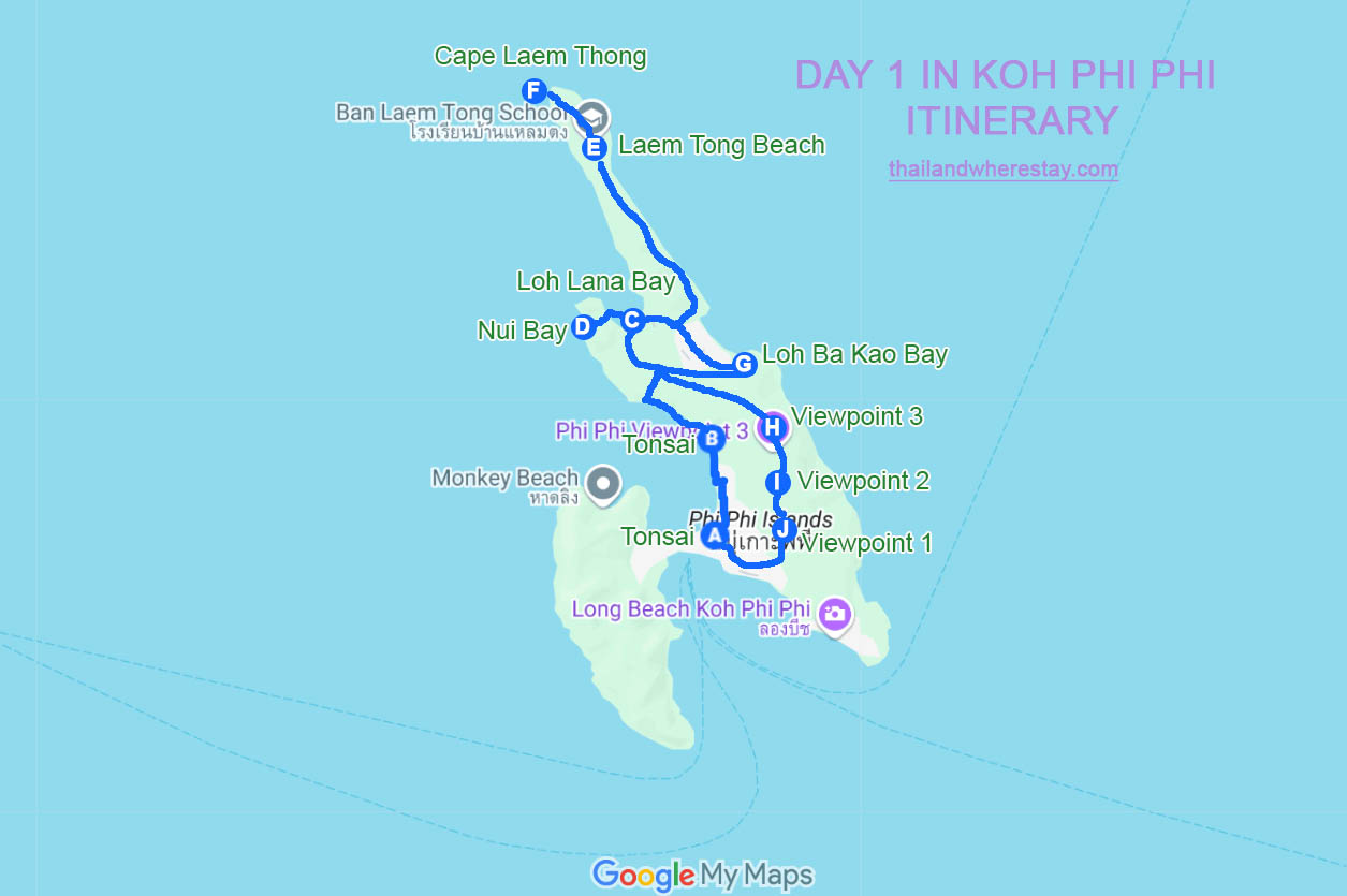 Day 1 Koh Phi Phi itinerary map
