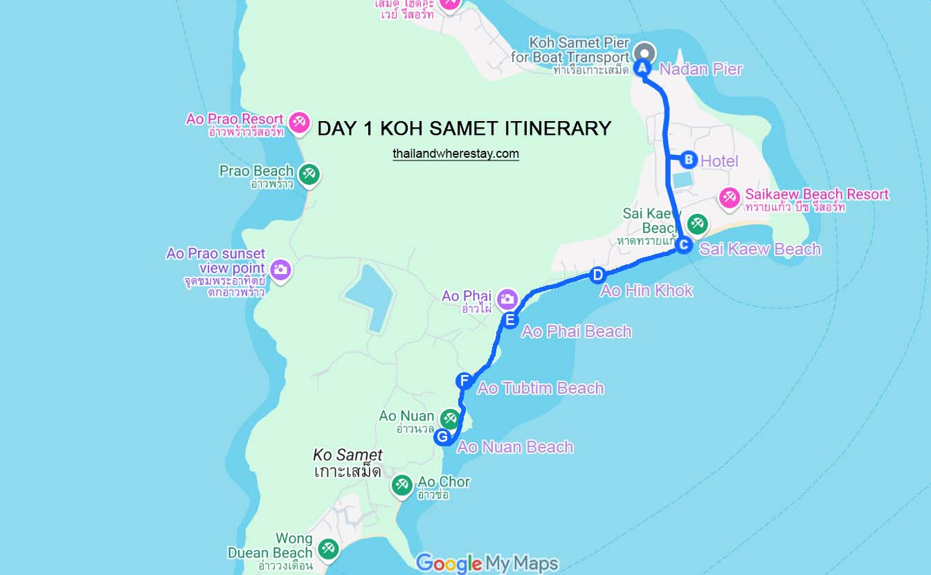 Day 1 Koh Samet itinerary map
