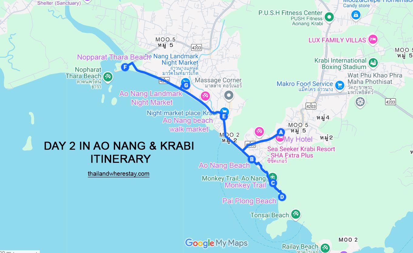 Day 2 in Ao Nang - Krabi itnerary Map