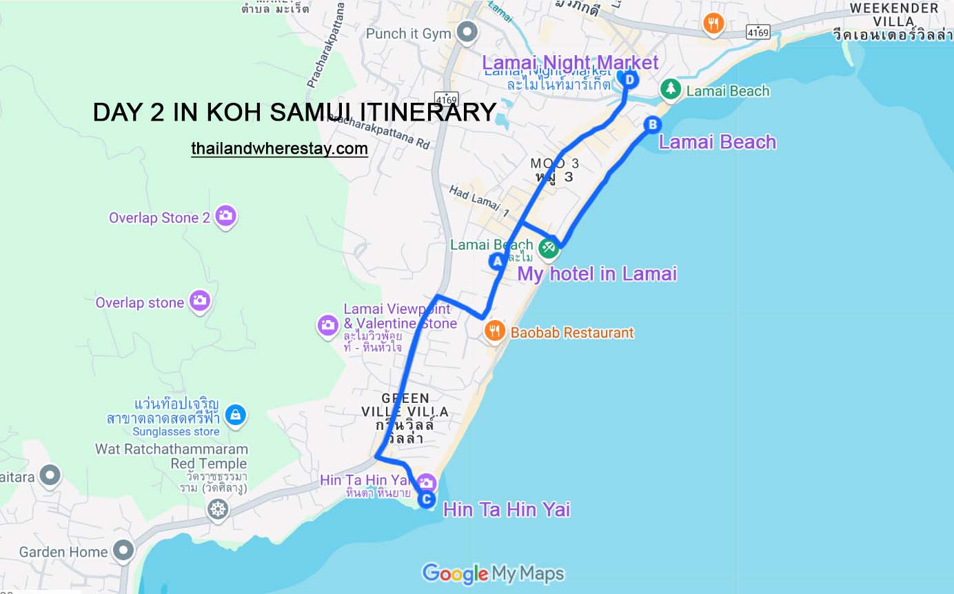 day 2 Koh Samui itinerary map