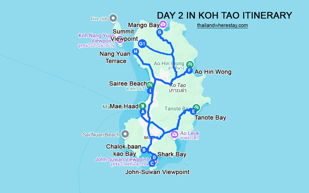 Day 2 Koh Tao Itinerary Map