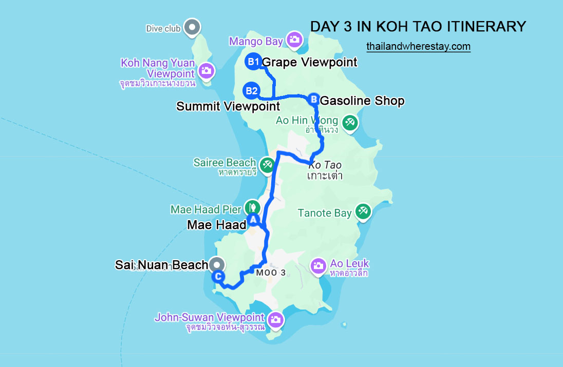 Day 3 Koh Tao Itinerary Map