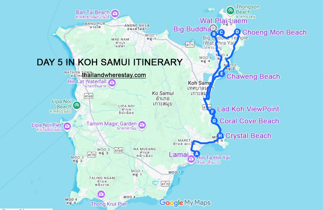 day 5 Koh Samui itinerary map