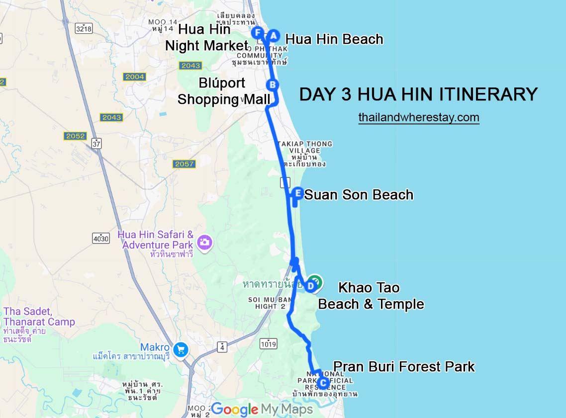 Day 3 Hua Hin Itinerary Map