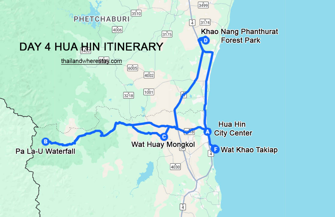 Day 4 Hua Hin itinerary map