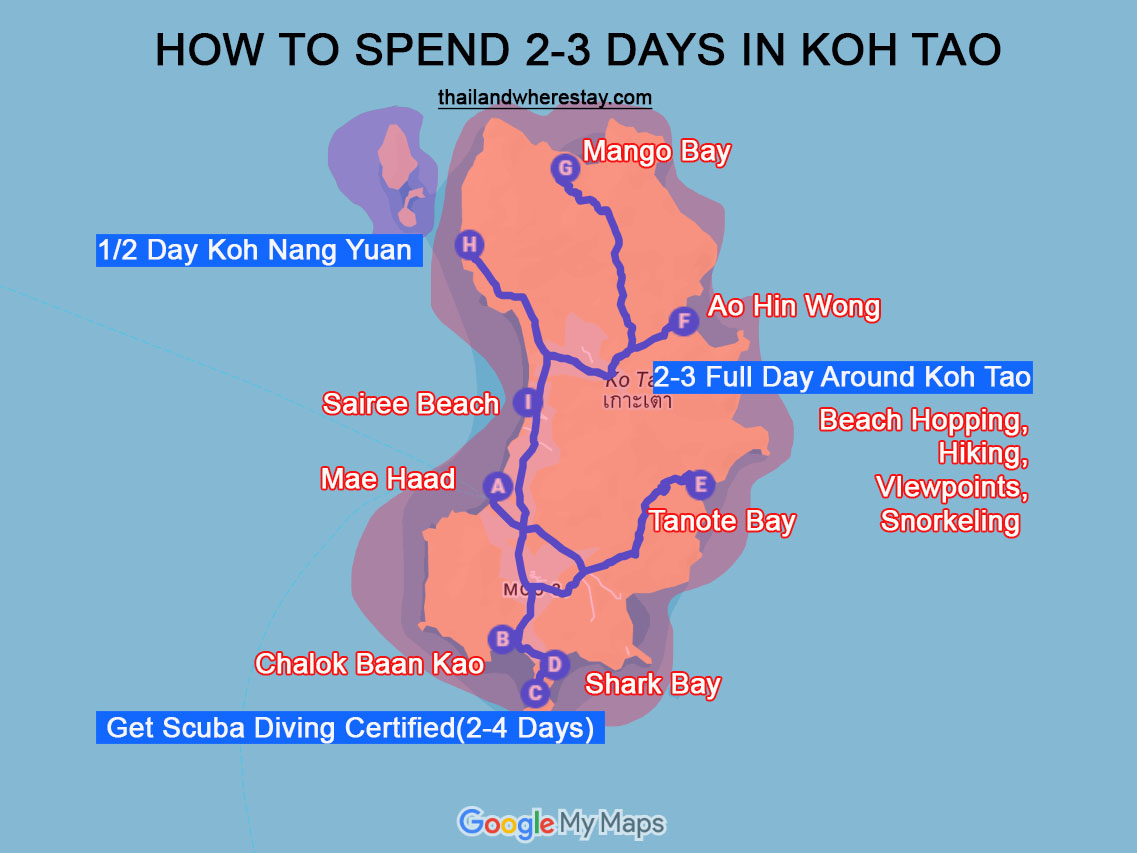 How I spend 2-3 days in Koh Tao Itinerary Map