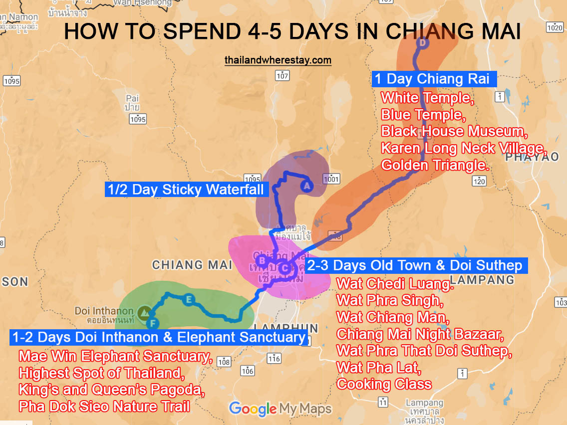 How I spend 4-5 days in Chiang Mai itinerary Map