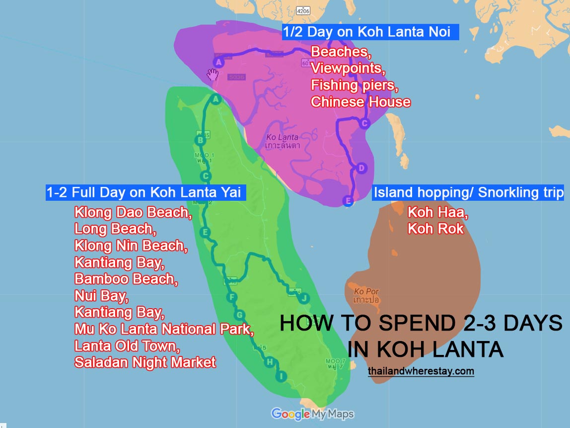 How I spend 2-3 days in Koh Lanta Itinerary map