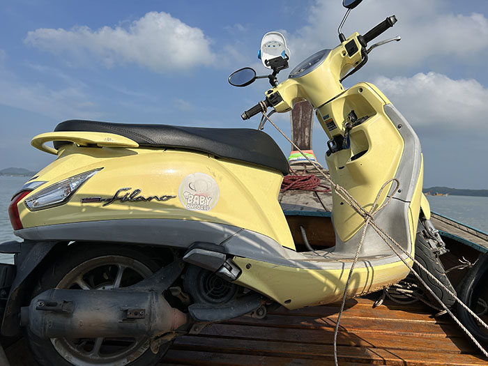 scooter on boat from Yao Yai to Yao Noi