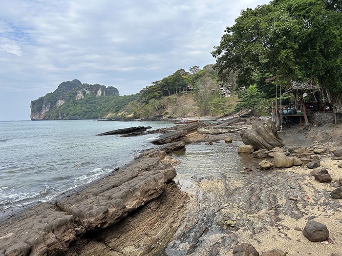 Walk on rocks along the beach