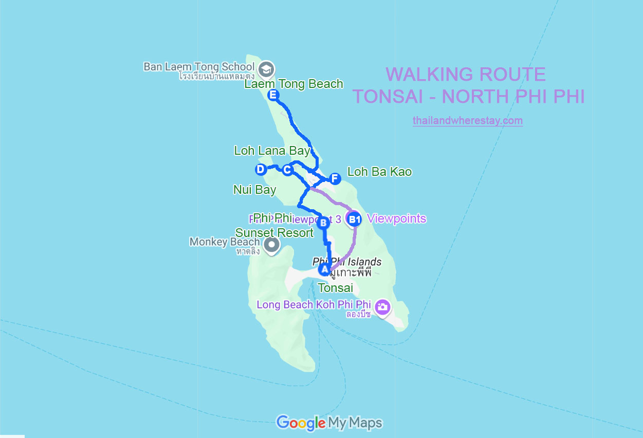 Walking route Tonsai to North Phi Phi