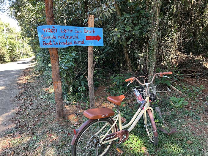my bicycle on way to Laem Son Beach