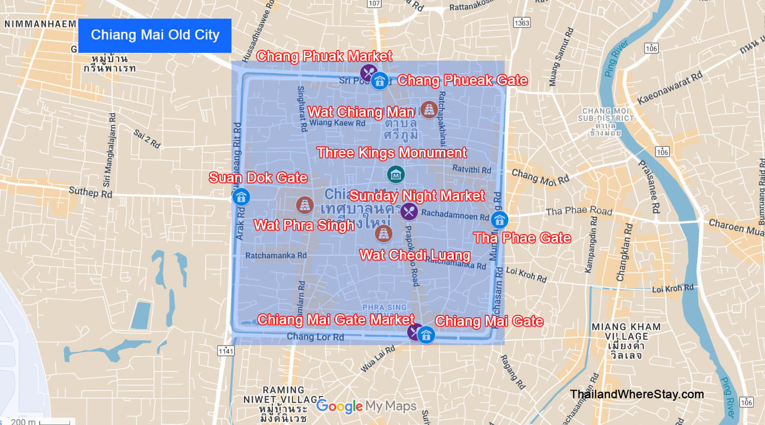 Map of Chiang Mai Old City