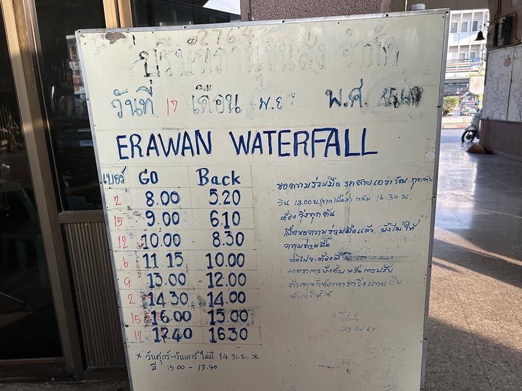 Bus timetable Kanchanaburi and Erawan
