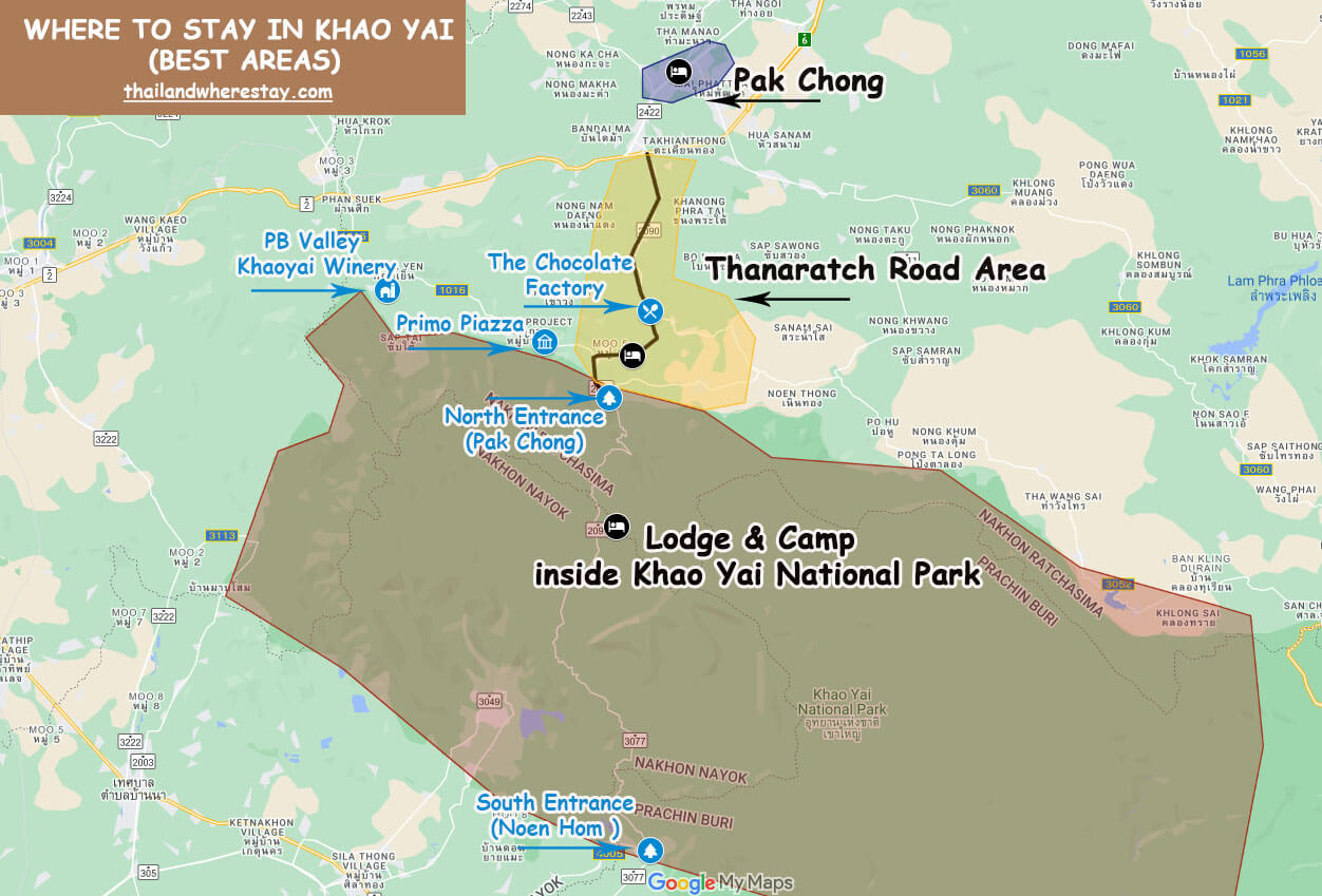 map of areas in Khao Yai