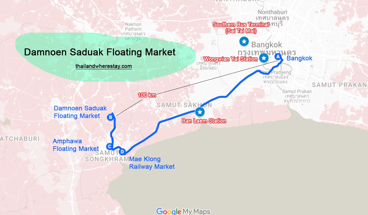 Damnoen Saduak Floating Market Location Map