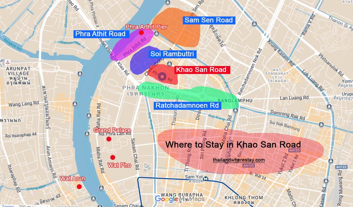 areas to stay in Khao San Road map