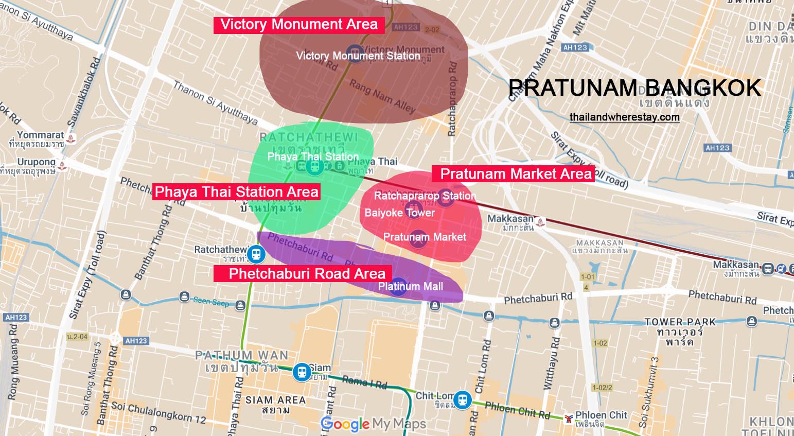 areas to stay in Pratunam map