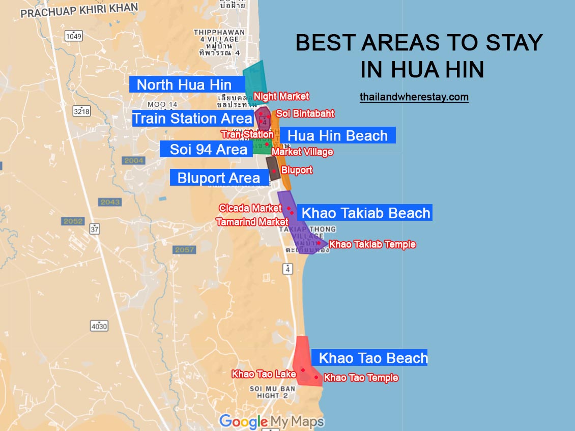 Map of 7 Best areas to Stay in Hua Hin