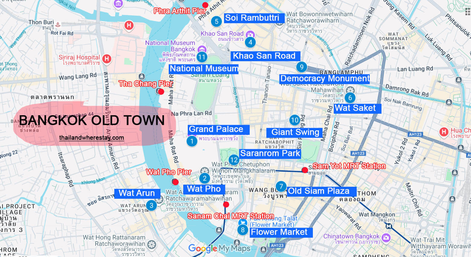 Things to do in Bangkok Old Town Map