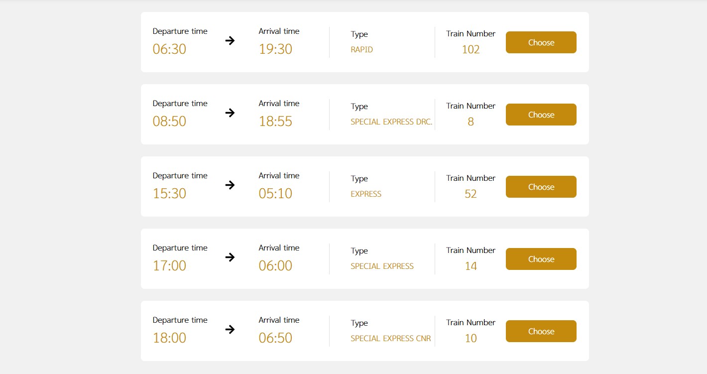 Chiang Mai to Bangkok train timeable