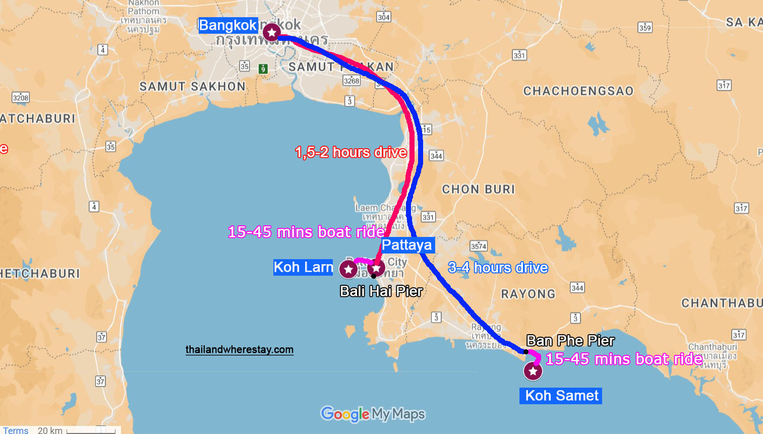 Koh Larn Koh Samed distance to Bangkok