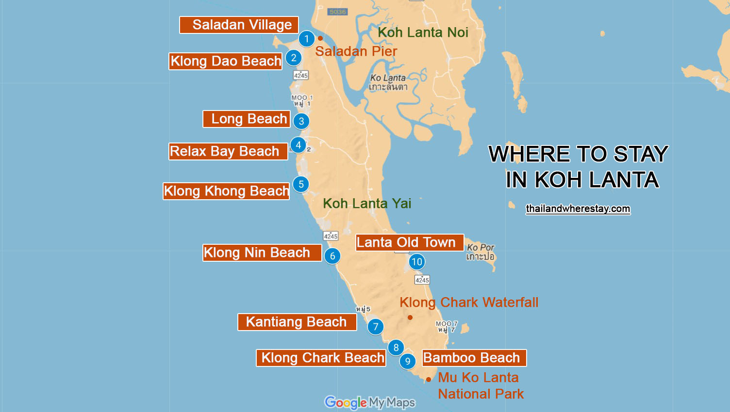 Where to Stay in Koh Lanta Thailand Map