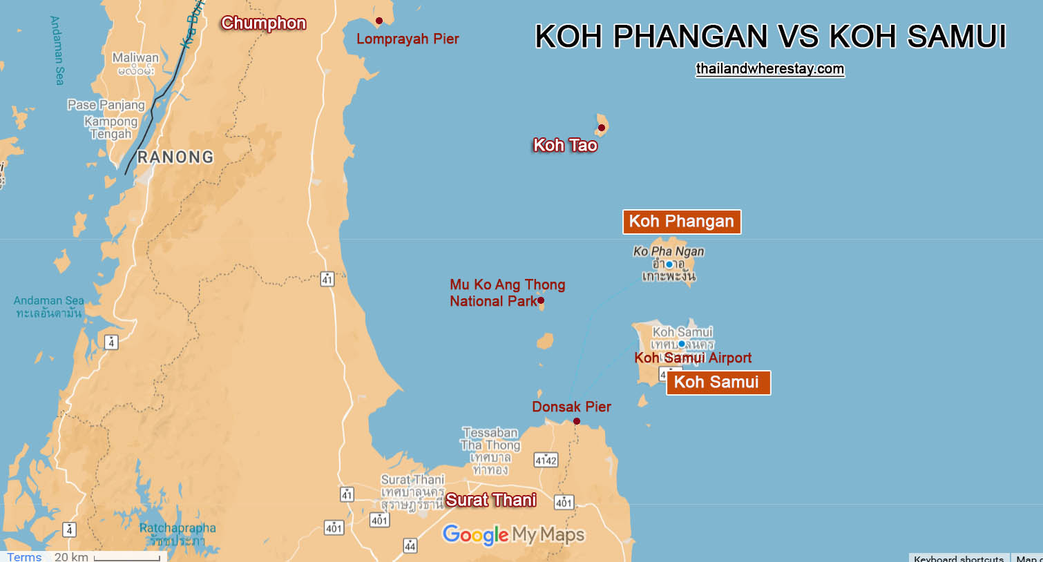 Koh Phangan or Samui on map