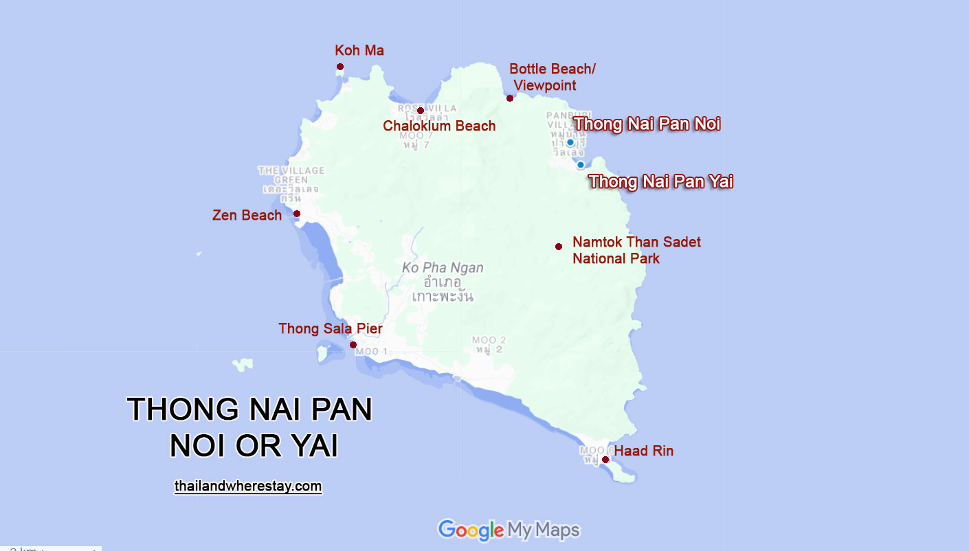 Thong Nai Pan Yai and Noi on map