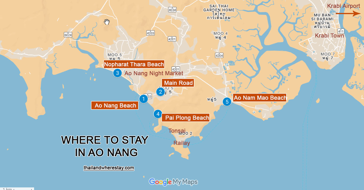 Where to Stay in Ao Nang map