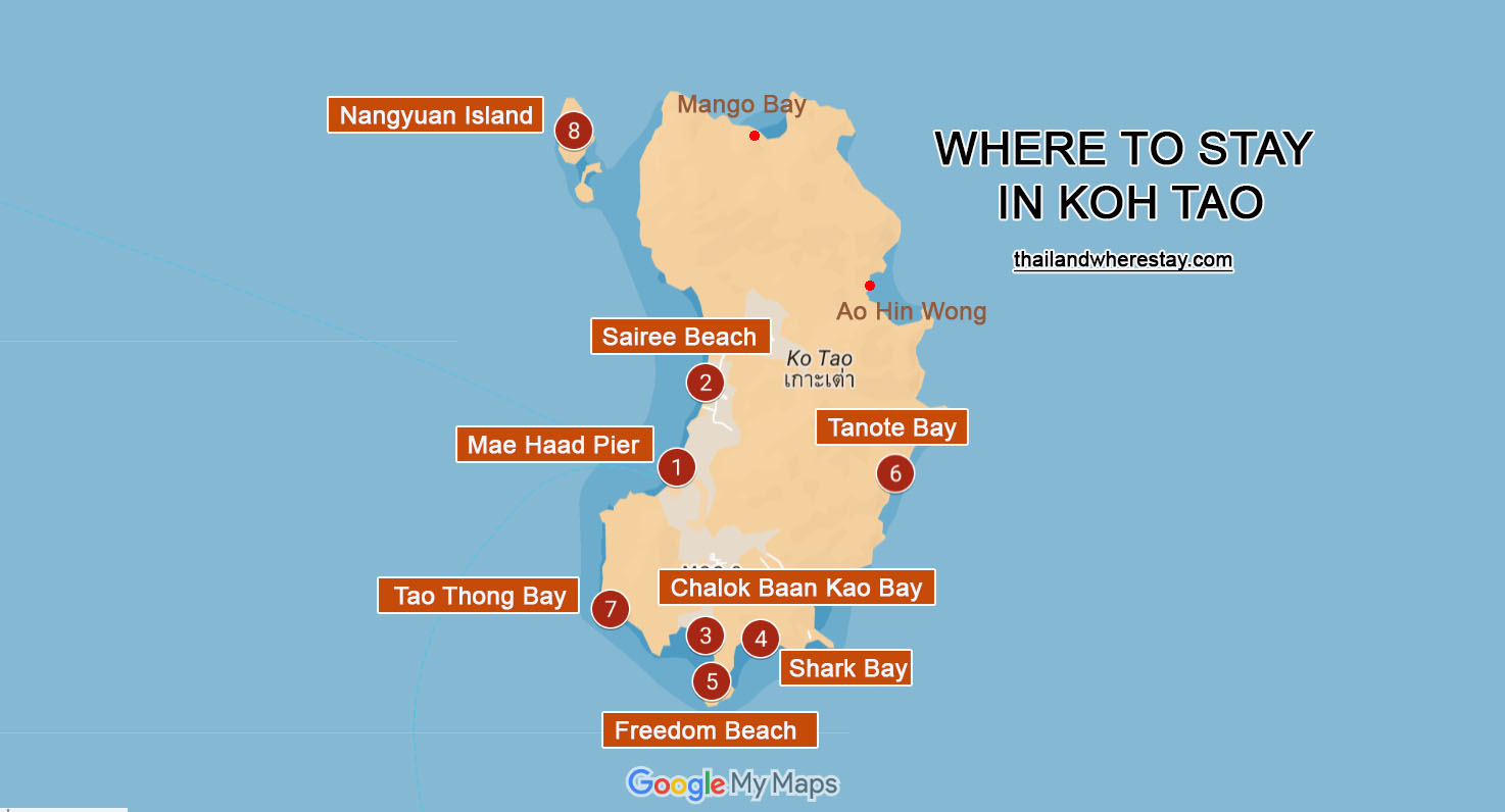 where to stay in Koh Tao on map