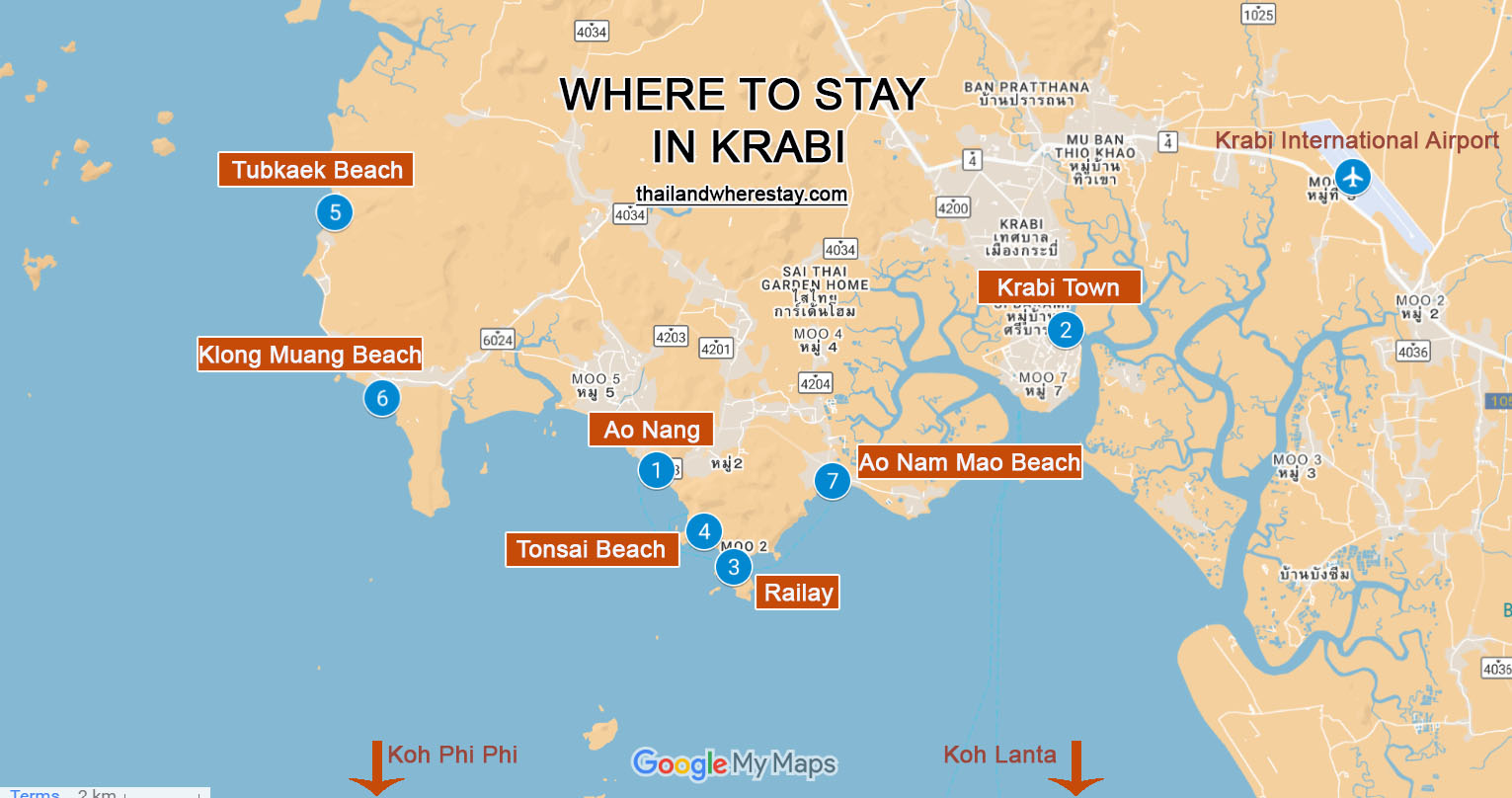 where to stay in Krabi on map