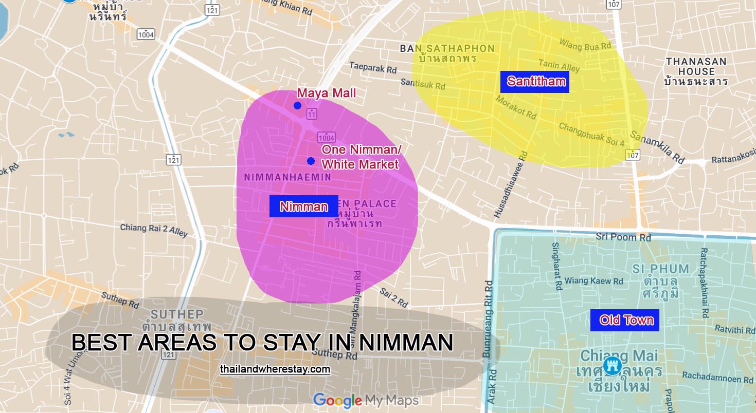 Best areas to stay in Nimman on map