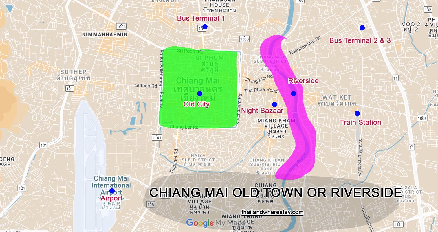 Chiang Mai Old Town and Riverside on map