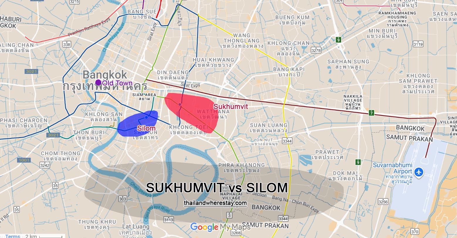 Sukhumvit and Silom location on map
