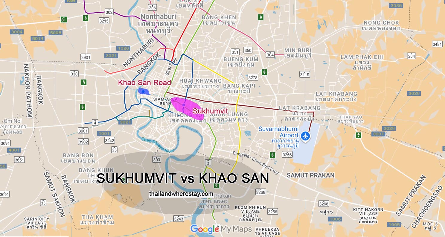 Sukhumvit and Khao San location on Map