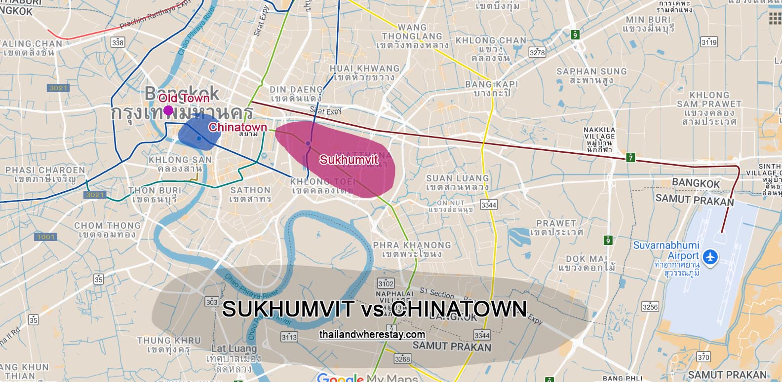 Sukhumvit and Chinatown on map