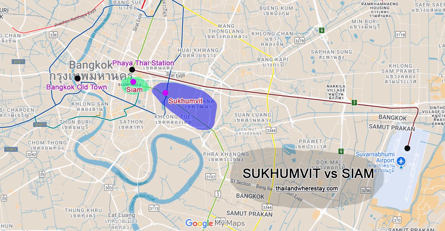 Sukhumvit vs Siam Location on Map