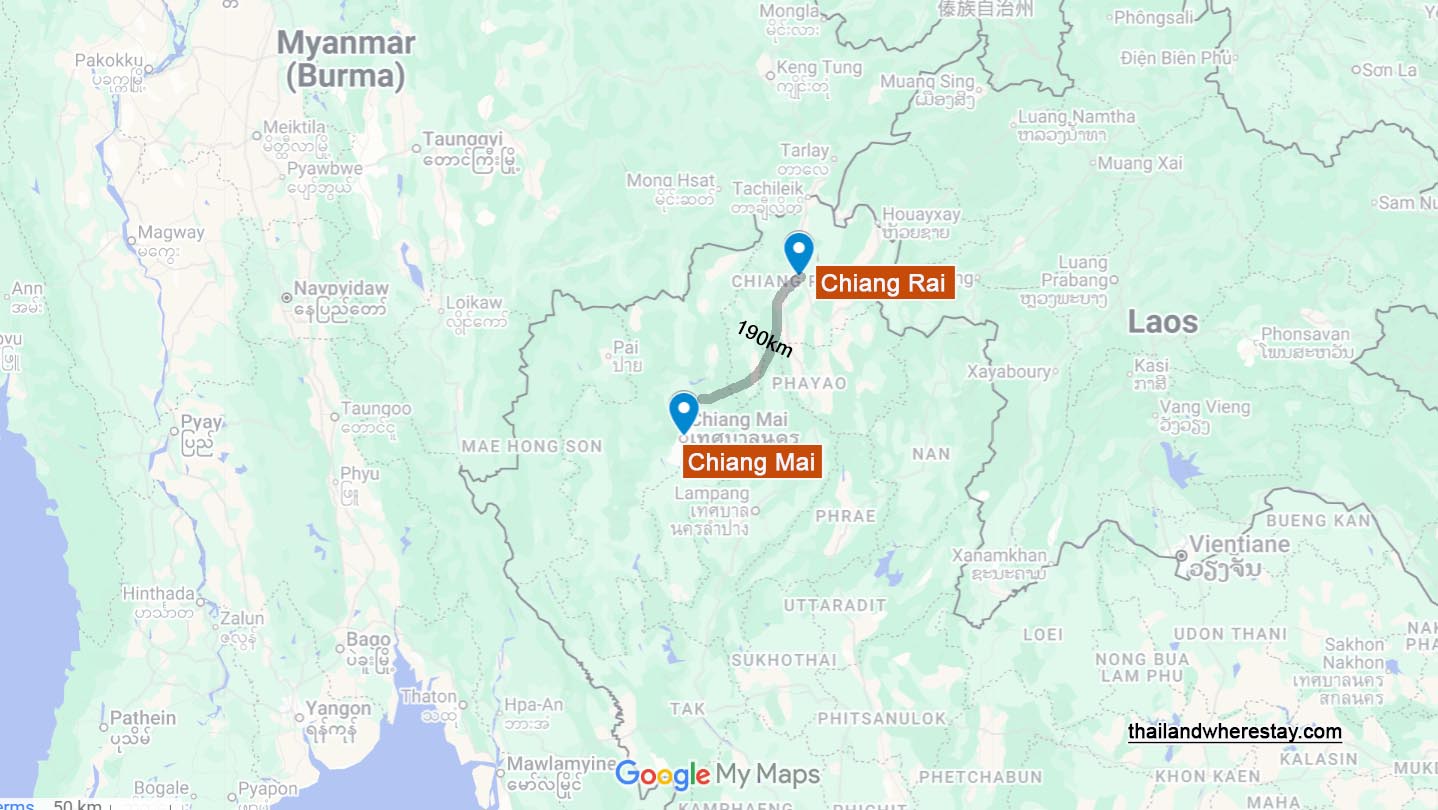 Chiang Mai and Chiang Rai location on map