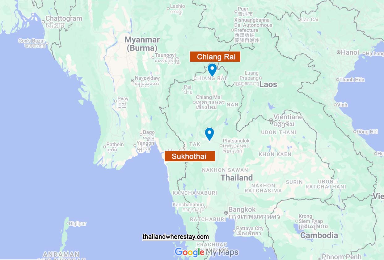 Chiang Rai and Sukhothai location on map