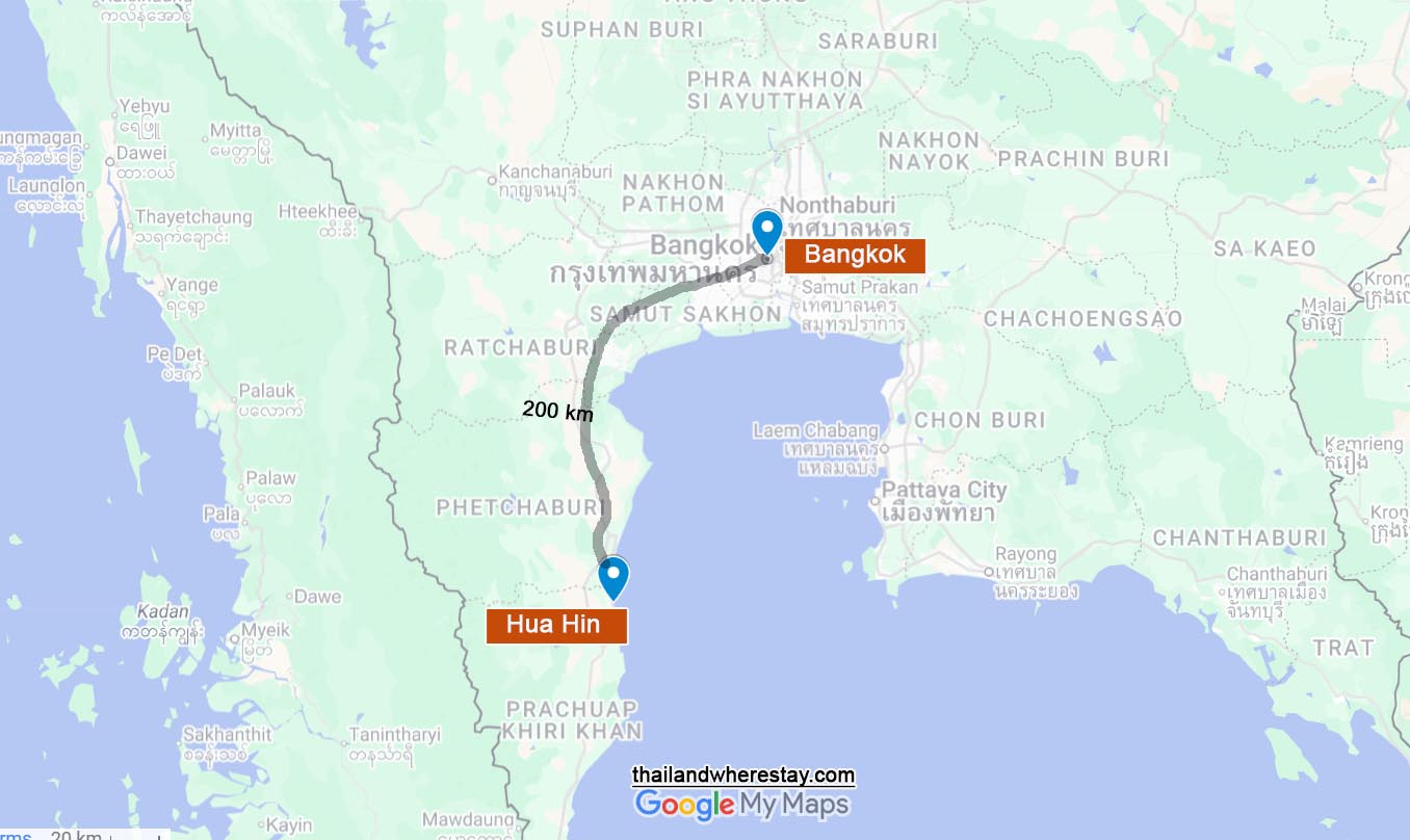 Hua Hin and Bangkok location on map