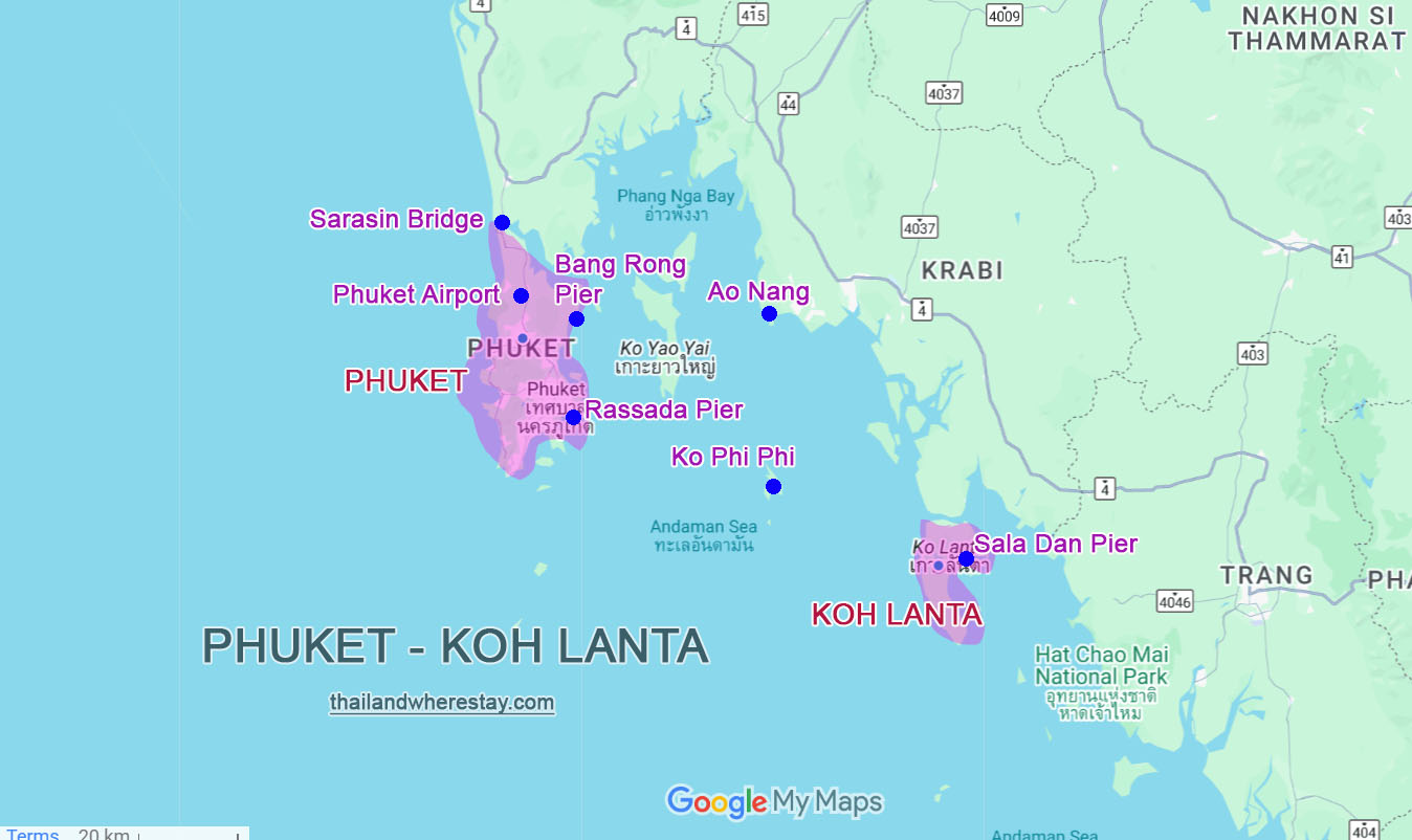Ko Lanta and Phuket location on map