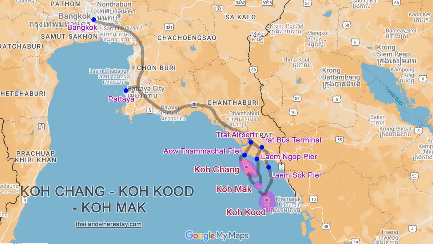 Ko Chang Koh Mak and Ko Kood location on map