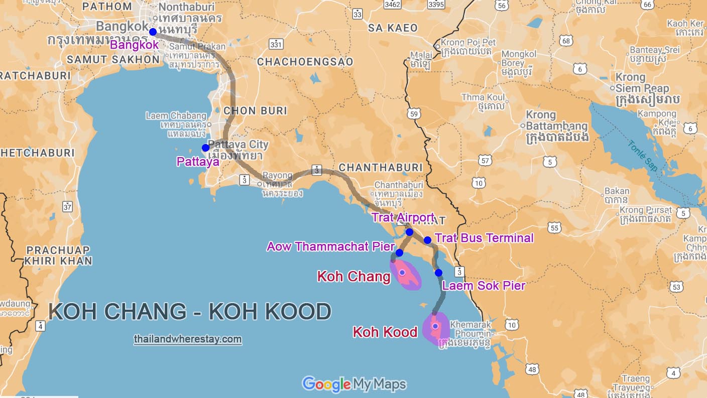 Koh Chang and Koh Kood location on map