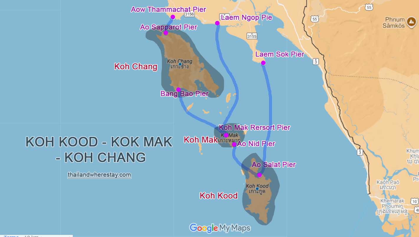 Koh Kood Koh Mak and Koh Chang size map