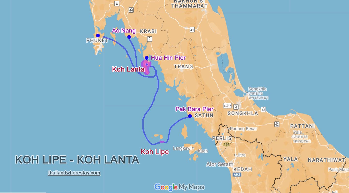 Koh Lanta Ko Lipe size on map