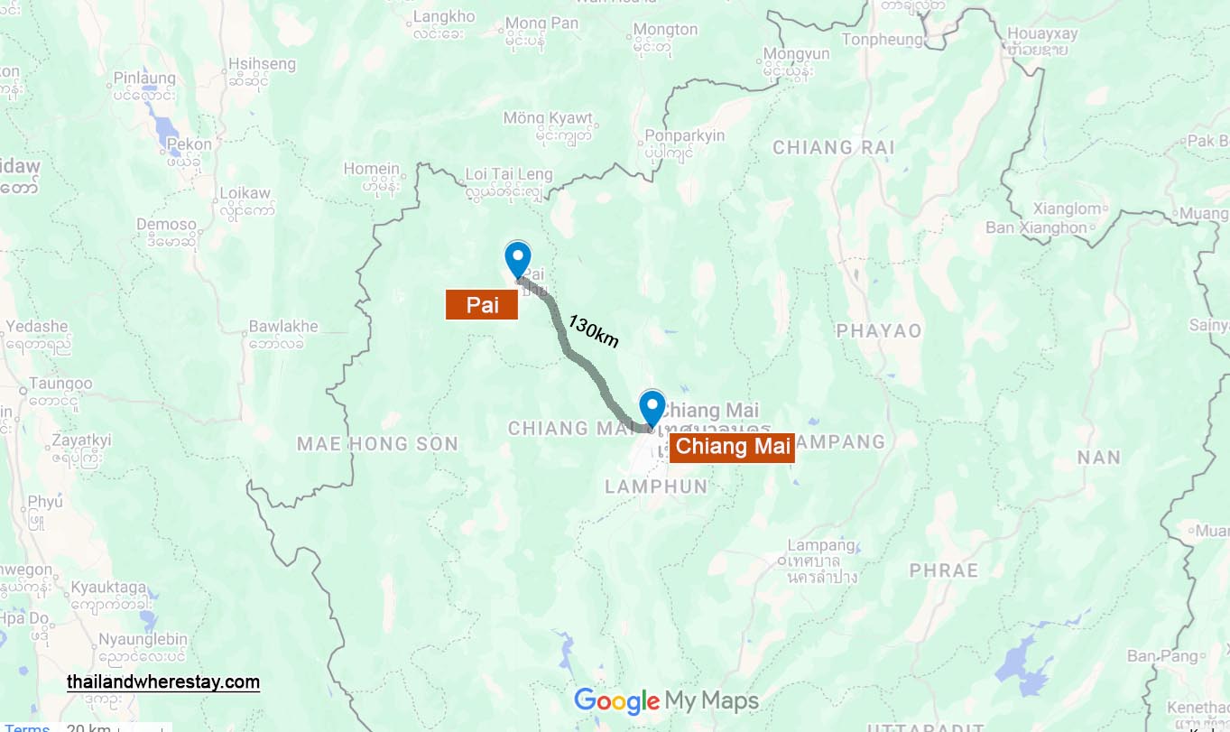 Pai and Chiang Mai location on map